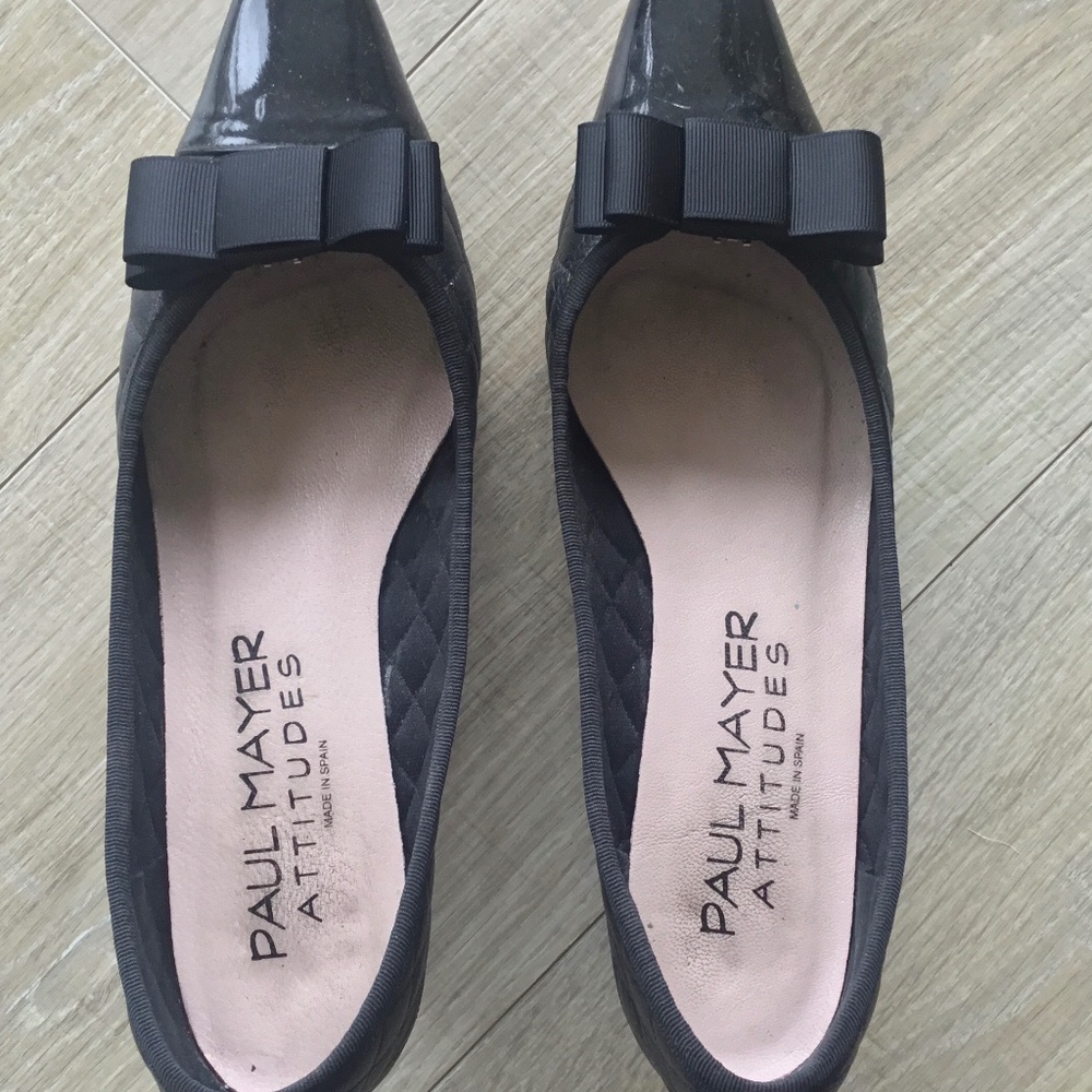Paul Mayer Black Kitten Heel Chanel-like quilted Leather and Patent Heels 9 1/2